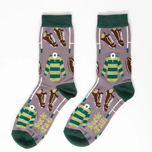 Men's Bamboo Socks - Grey/Dark Green, Rugby