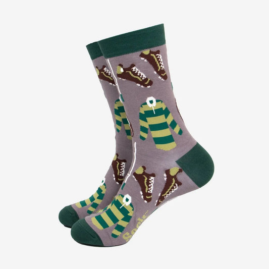 Men's Bamboo Socks - Grey/Dark Green, Rugby