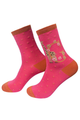 G - Hot Pink Initial Design Bamboo Mix Socks
